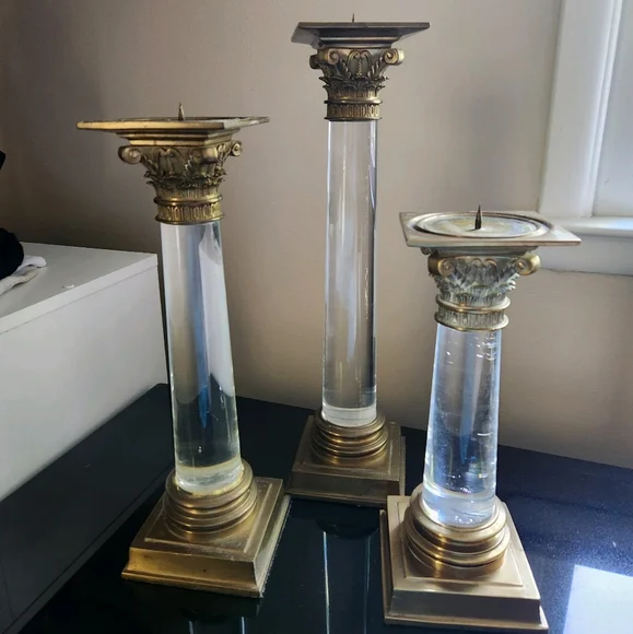 Set of 3 Brass/Lucite Vintage Candleholders - Picture 1 of 3